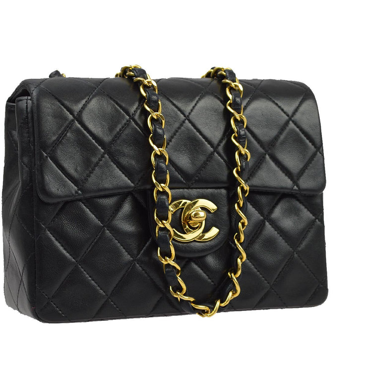 Chanel 1991-1994 Black Lambskin Mini Classic Square Flap Shoulder Bag 17