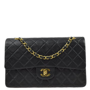 Chanel 1991-1994 Black Lambskin Medium Classic Double Flap Shoulder Bag