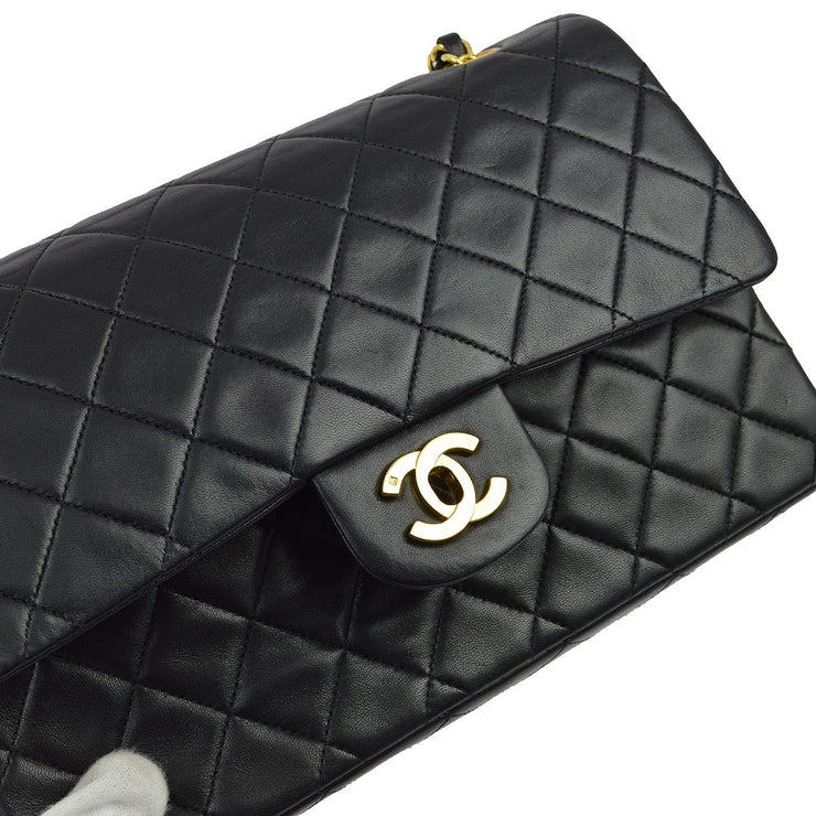 Chanel 1991-1994 Black Lambskin Medium Classic Double Flap Shoulder Bag