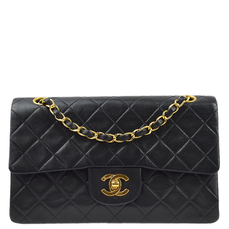 Chanel 1991-1994 Black Lambskin Small Classic Double Flap Shoulder Bag