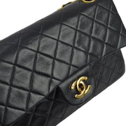 Chanel 1991-1994 Black Lambskin Small Classic Double Flap Shoulder Bag