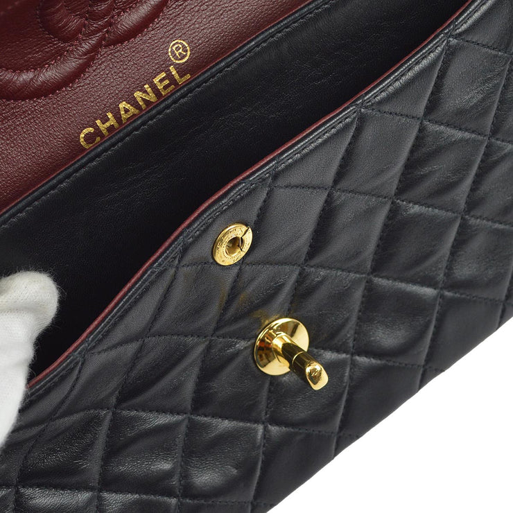 Chanel 1991-1994 Black Lambskin Small Classic Double Flap Shoulder Bag