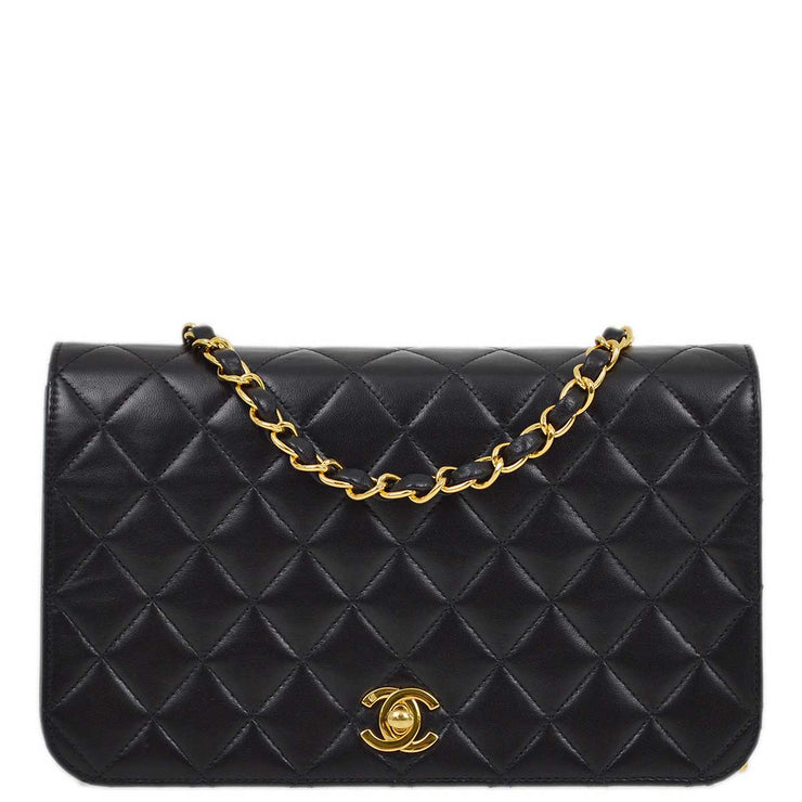 Chanel 2004-2005 Black Lambskin Turnlock Small Full Flap Shoulder Bag