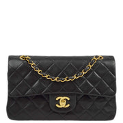 Chanel 1994-1996 Black Lambskin Small Classic Double Flap Shoulder Bag