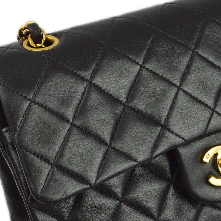 Chanel 1994-1996 Black Lambskin Small Classic Double Flap Shoulder Bag