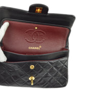 Chanel 1994-1996 Black Lambskin Small Classic Double Flap Shoulder Bag