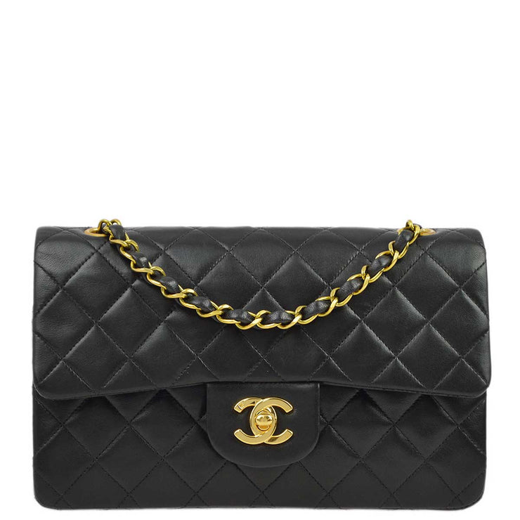 Chanel 1994-1996 Black Lambskin Small Classic Double Flap Shoulder Bag