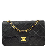 Chanel 1994-1996 Black Lambskin Small Classic Double Flap Shoulder Bag