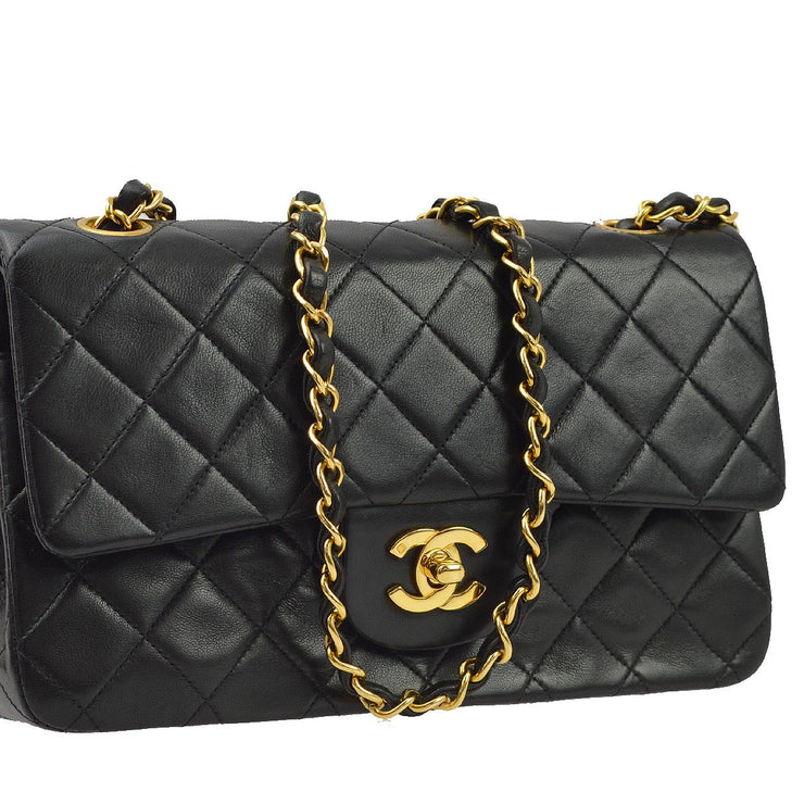 Chanel 1994-1996 Black Lambskin Small Classic Double Flap Shoulder Bag