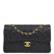 Chanel 1989-1991 Black Lambskin Small Classic Double Flap Shoulder Bag