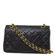 Chanel 1989-1991 Black Lambskin Small Classic Double Flap Shoulder Bag