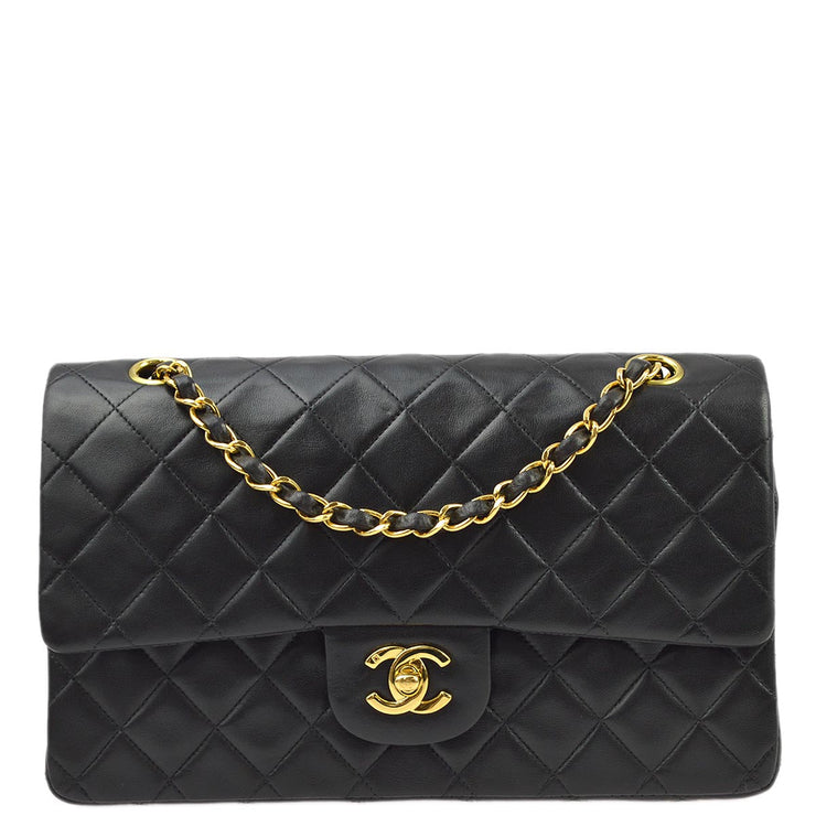 Chanel 1997-1999 Black Lambskin Medium Classic Double Flap Shoulder Bag