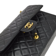 Chanel 1997-1999 Black Lambskin Medium Classic Double Flap Shoulder Bag