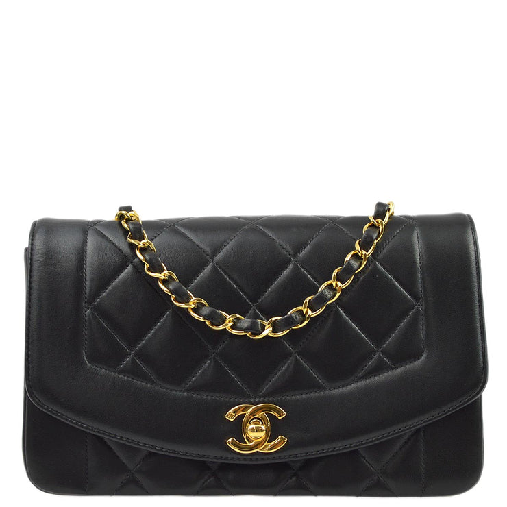 Chanel 1996-1997 Black Lambskin Small Diana Shoulder Bag