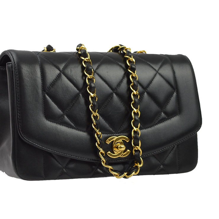 Chanel 1996-1997 Black Lambskin Small Diana Shoulder Bag