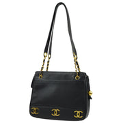 Chanel 1994-1996 Black Caviar Triple CC Shoulder Tote Bag