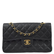 Chanel 2003-2004 Black Caviar Small Classic Double Flap Shoulder Bag