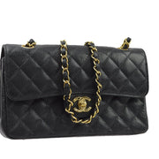 Chanel 2003-2004 Black Caviar Small Classic Double Flap Shoulder Bag