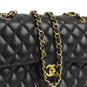 Chanel 2008-2009 Black Lambskin Medium Classic Double Flap Shoulder Bag