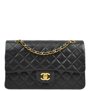 Chanel 1991-1994 Black Lambskin Medium Classic Double Flap Shoulder Bag