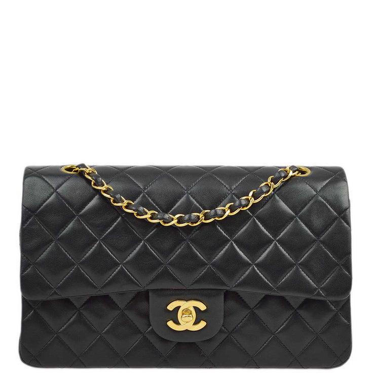 Chanel 1991-1994 Black Lambskin Medium Classic Double Flap Shoulder Bag