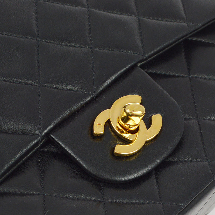 Chanel 1991-1994 Black Lambskin Medium Classic Double Flap Shoulder Bag