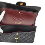 Chanel 1991-1994 Black Lambskin Medium Classic Double Flap Shoulder Bag