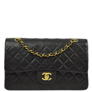 Chanel 1994-1996 Black Lambskin Medium Classic Double Flap Shoulder Bag