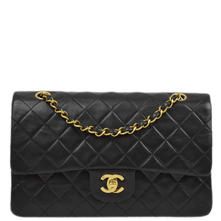 Chanel 1994-1996 Black Lambskin Medium Classic Double Flap Shoulder Bag