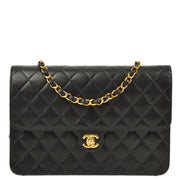 Chanel 2003-2004 Black Lambskin Turnlock Medium Half Flap Shoulder Bag