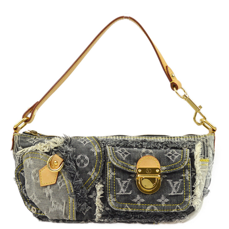 Louis Vuitton 2007 Black Monogram Denim Patchwork Pouchy Handbag M95383