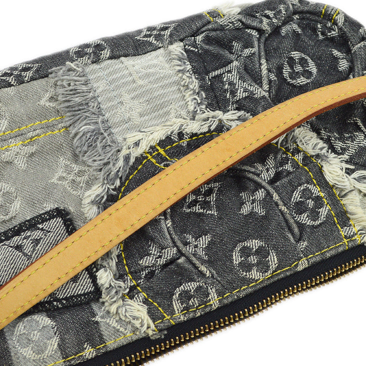 Louis Vuitton 2007 Black Monogram Denim Patchwork Pouchy Handbag M95383