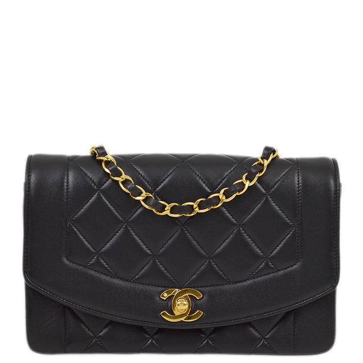 Chanel 1991-1994 Black Lambskin Small Diana Shoulder Bag