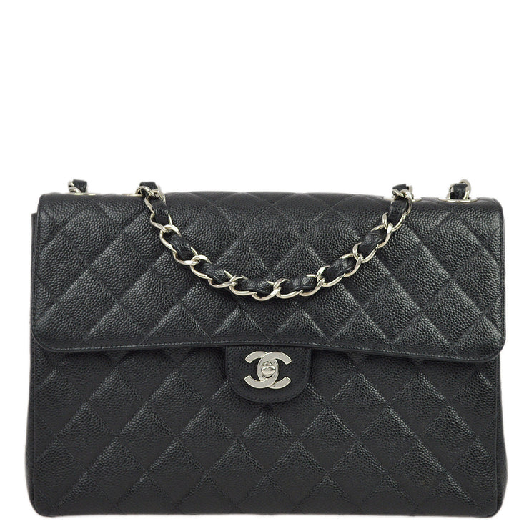 Chanel 2000-2001 Black Caviar Jumbo Classic Flap Shoulder Bag