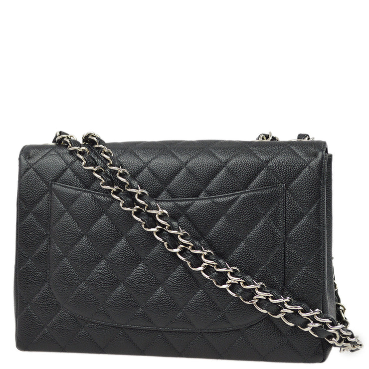 Chanel 2000-2001 Black Caviar Jumbo Classic Flap Shoulder Bag