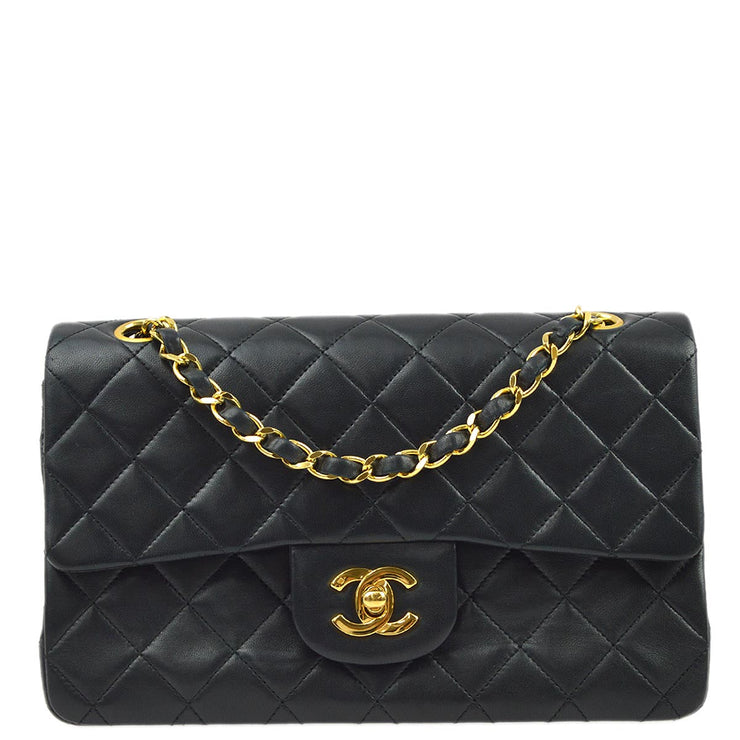 Chanel 1989-1991 Black Lambskin Small Classic Double Flap Shoulder Bag