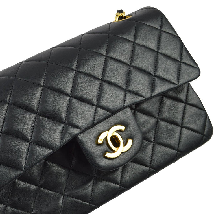 Chanel 1989-1991 Black Lambskin Small Classic Double Flap Shoulder Bag