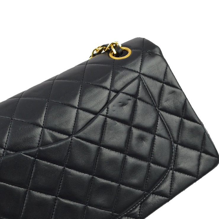 Chanel 1989-1991 Black Lambskin Small Classic Double Flap Shoulder Bag