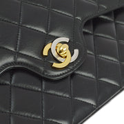 Chanel 1994-1996 Black Lambskin Paris Medium Classic Double Flap Shoulder Bag