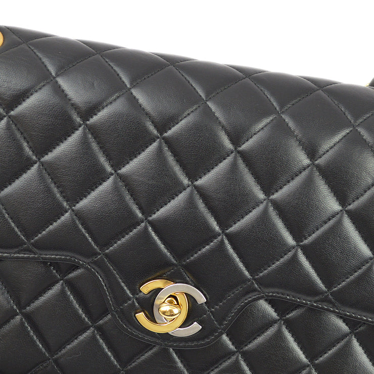 Chanel 1994-1996 Black Lambskin Paris Medium Classic Double Flap Shoulder Bag