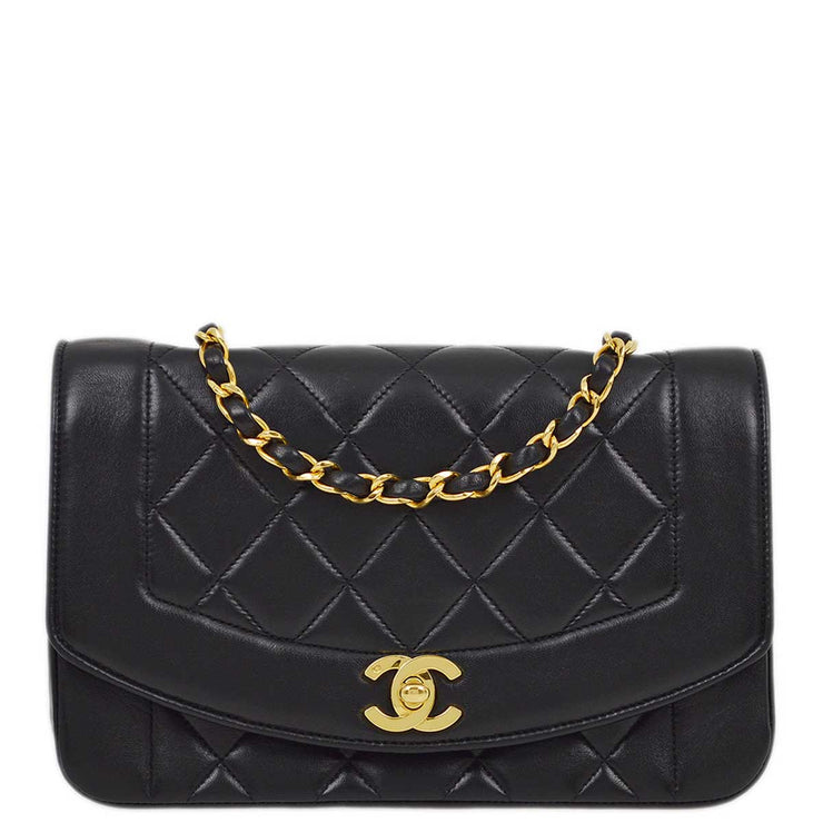 Chanel 1996-1997 Black Lambskin Small Diana Shoulder Bag