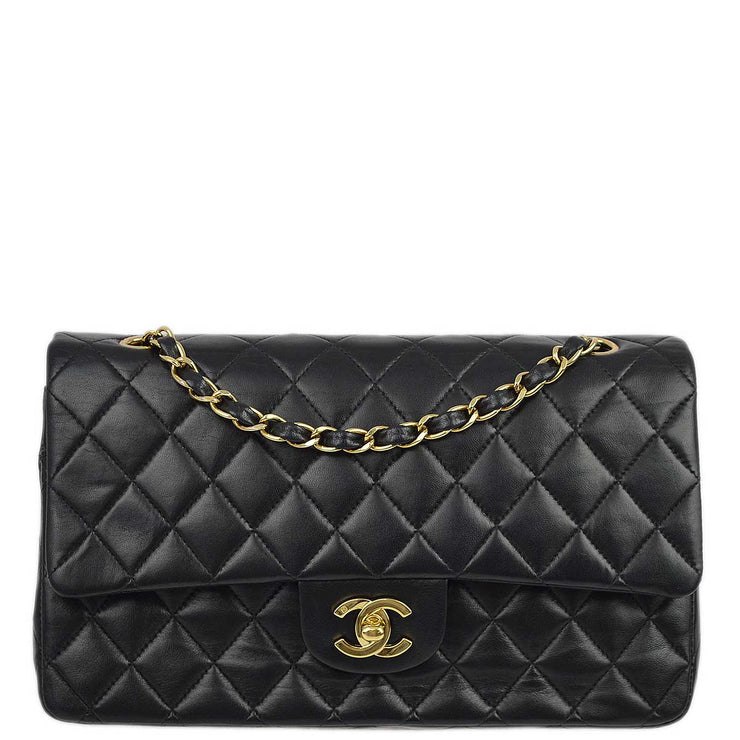 Chanel 2003-2004 Black Lambskin Medium Classic Double Flap Shoulder Bag