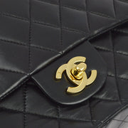 Chanel 2003-2004 Black Lambskin Medium Classic Double Flap Shoulder Bag