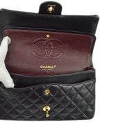 Chanel 2003-2004 Black Lambskin Medium Classic Double Flap Shoulder Bag