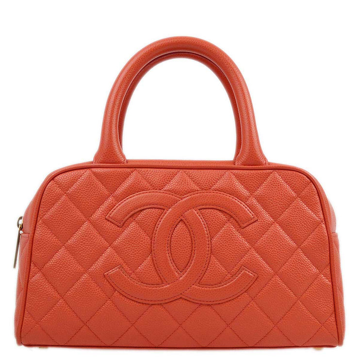 Chanel 2003-2004 Scarlet Caviar Bowling Bag 27