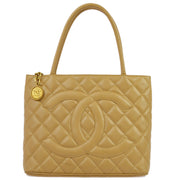 Chanel 2003-2004 Beige Caviar Medallion Tote Handbag