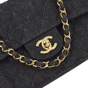 Chanel 1997-1999 Black Denim Medium Classic Double Flap Shoulder Bag