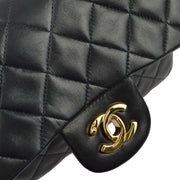 Chanel 1997-1999 Black Lambskin Small Classic Double Flap Shoulder Bag