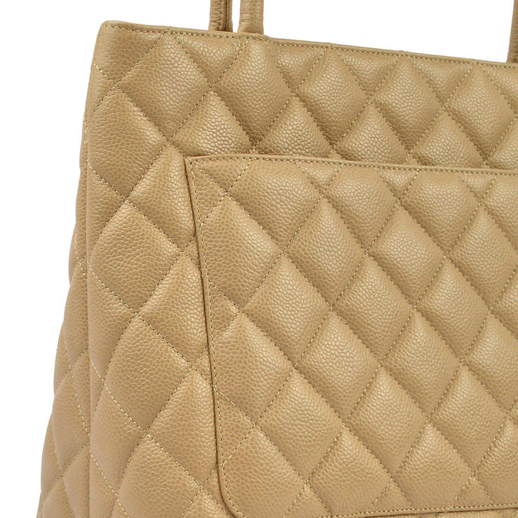 Chanel 2003-2004 Beige Caviar Medallion Tote Handbag