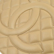 Chanel 2003-2004 Beige Caviar Medallion Tote Handbag